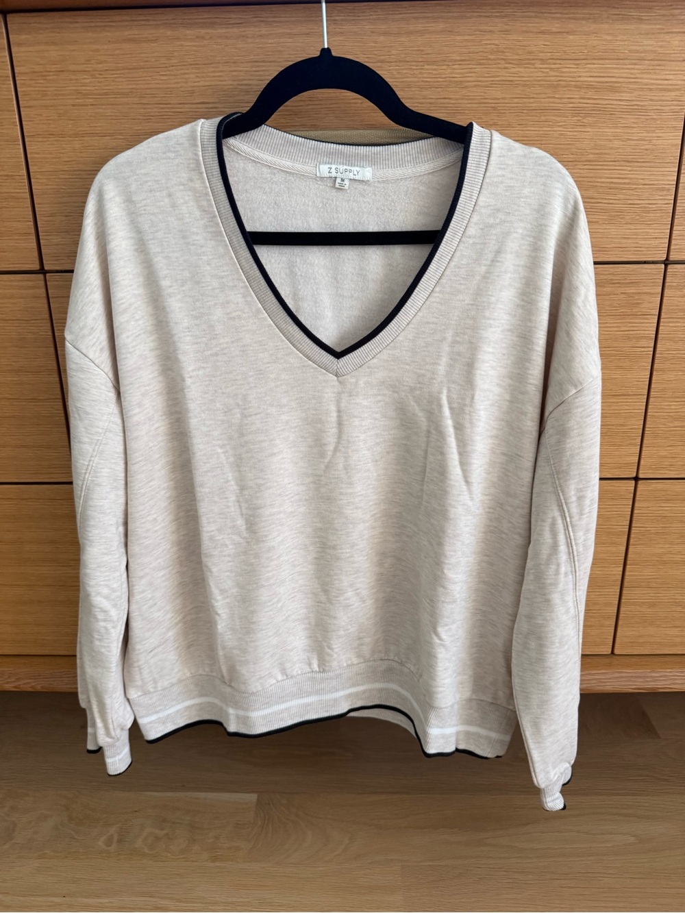 Z Supply Beige V-Neck Sweater with Black Trim